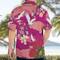 Hawaiian and Japanese Culture Together Hawaiian Shirt Pink Ohia Lehua Plumeria and Sakura Blooming - Polynesian Pride