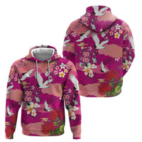 Hawaiian and Japanese Culture Together Hoodie Pink Ohia Lehua Plumeria and Sakura Blooming - Polynesian Pride