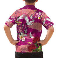 Hawaiian and Japanese Culture Together Kid Hawaiian Shirt Pink Ohia Lehua Plumeria and Sakura Blooming - Polynesian Pride