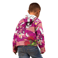 Hawaiian and Japanese Culture Together Kid Hoodie Pink Ohia Lehua Plumeria and Sakura Blooming LT03 - Polynesian Pride
