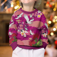 Hawaiian and Japanese Culture Together Kid Ugly Christmas Sweater Pink Ohia Lehua Plumeria and Sakura Blooming - Polynesian Pride