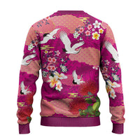 Hawaiian and Japanese Culture Together Ugly Christmas Sweater Pink Ohia Lehua Plumeria and Sakura Blooming - Polynesian Pride
