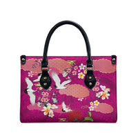 Hawaiian and Japanese Culture Together Leather Bag Pink Ohia Lehua Plumeria and Sakura Blooming - Polynesian Pride