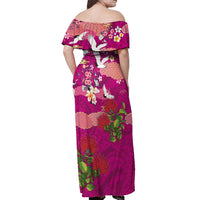 Hawaiian and Japanese Culture Together Off Shoulder Maxi Dress Pink Ohia Lehua Plumeria and Sakura Blooming - Polynesian Pride