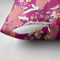 Hawaiian and Japanese Culture Together Pillow Cover Pink Ohia Lehua Plumeria and Sakura Blooming - Polynesian Pride