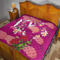 Hawaiian and Japanese Culture Together Quilt Pink Ohia Lehua Plumeria and Sakura Blooming - Polynesian Pride