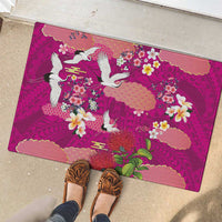 Hawaiian and Japanese Culture Together Rubber Doormat Pink Ohia Lehua Plumeria and Sakura Blooming - Polynesian Pride