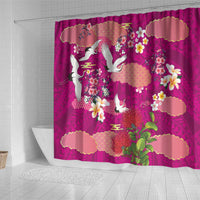 Hawaiian and Japanese Culture Together Shower Curtain Pink Ohia Lehua Plumeria and Sakura Blooming - Polynesian Pride