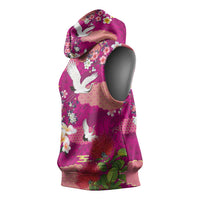 Hawaiian and Japanese Culture Together Sleeveless Hoodie Pink Ohia Lehua Plumeria and Sakura Blooming - Polynesian Pride