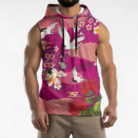 Hawaiian and Japanese Culture Together Sleeveless Hoodie Pink Ohia Lehua Plumeria and Sakura Blooming - Polynesian Pride