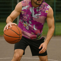 Hawaiian and Japanese Culture Together Sleeveless Hoodie Pink Ohia Lehua Plumeria and Sakura Blooming - Polynesian Pride