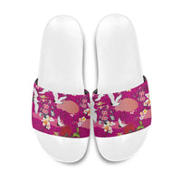 Hawaiian and Japanese Culture Together Slide Sandals Pink Ohia Lehua Plumeria and Sakura Blooming - Polynesian Pride