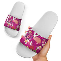 Hawaiian and Japanese Culture Together Slide Sandals Pink Ohia Lehua Plumeria and Sakura Blooming - Polynesian Pride