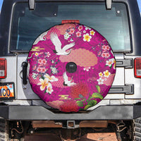 Hawaiian and Japanese Culture Together Spare Tire Cover Pink Ohia Lehua Plumeria and Sakura Blooming - Polynesian Pride