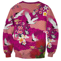 Hawaiian and Japanese Culture Together Sweatshirt Pink Ohia Lehua Plumeria and Sakura Blooming - Polynesian Pride