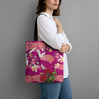 Hawaiian and Japanese Culture Together Tote Bag Pink Ohia Lehua Plumeria and Sakura Blooming - Polynesian Pride