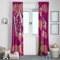 Hawaiian and Japanese Culture Together Window Curtain Pink Ohia Lehua Plumeria and Sakura Blooming - Polynesian Pride