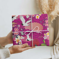 Hawaiian and Japanese Culture Together Wrapping Paper Pink Ohia Lehua Plumeria and Sakura Blooming LT03 - Polynesian Pride