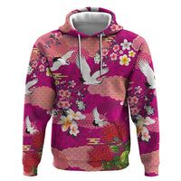 Hawaiian and Japanese Culture Together Zip Hoodie Pink Ohia Lehua Plumeria and Sakura Blooming - Polynesian Pride