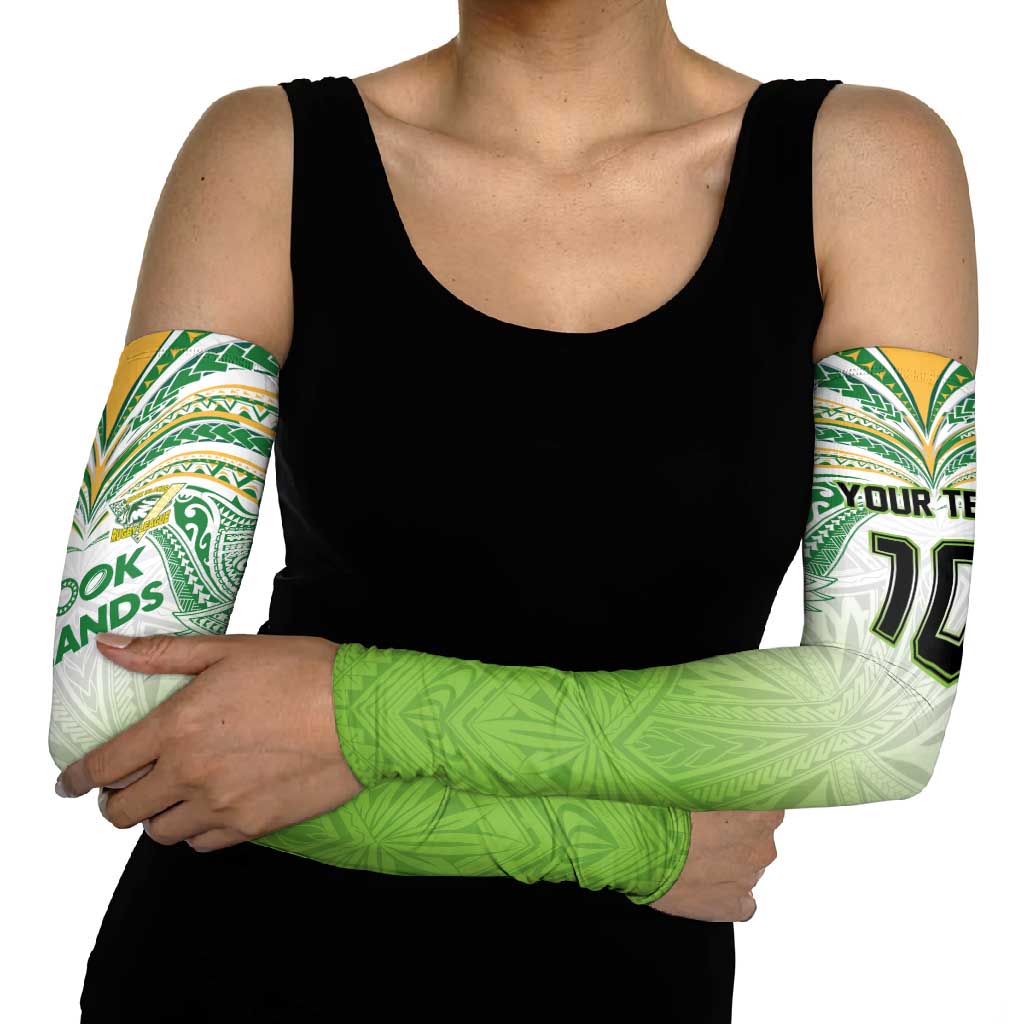 Custom Cook Islands Rugby League Arm Sleeves Tatau Tribal Motifs-Light Green Color - Polynesian Pride
