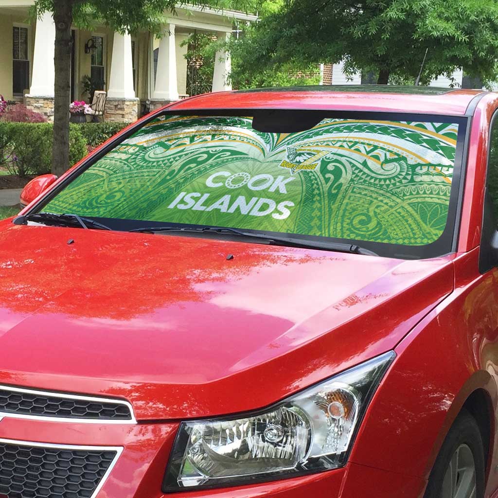 Cook Islands Rugby League Auto Sun Shade Tatau Tribal Motifs-Light Green Color - Polynesian Pride