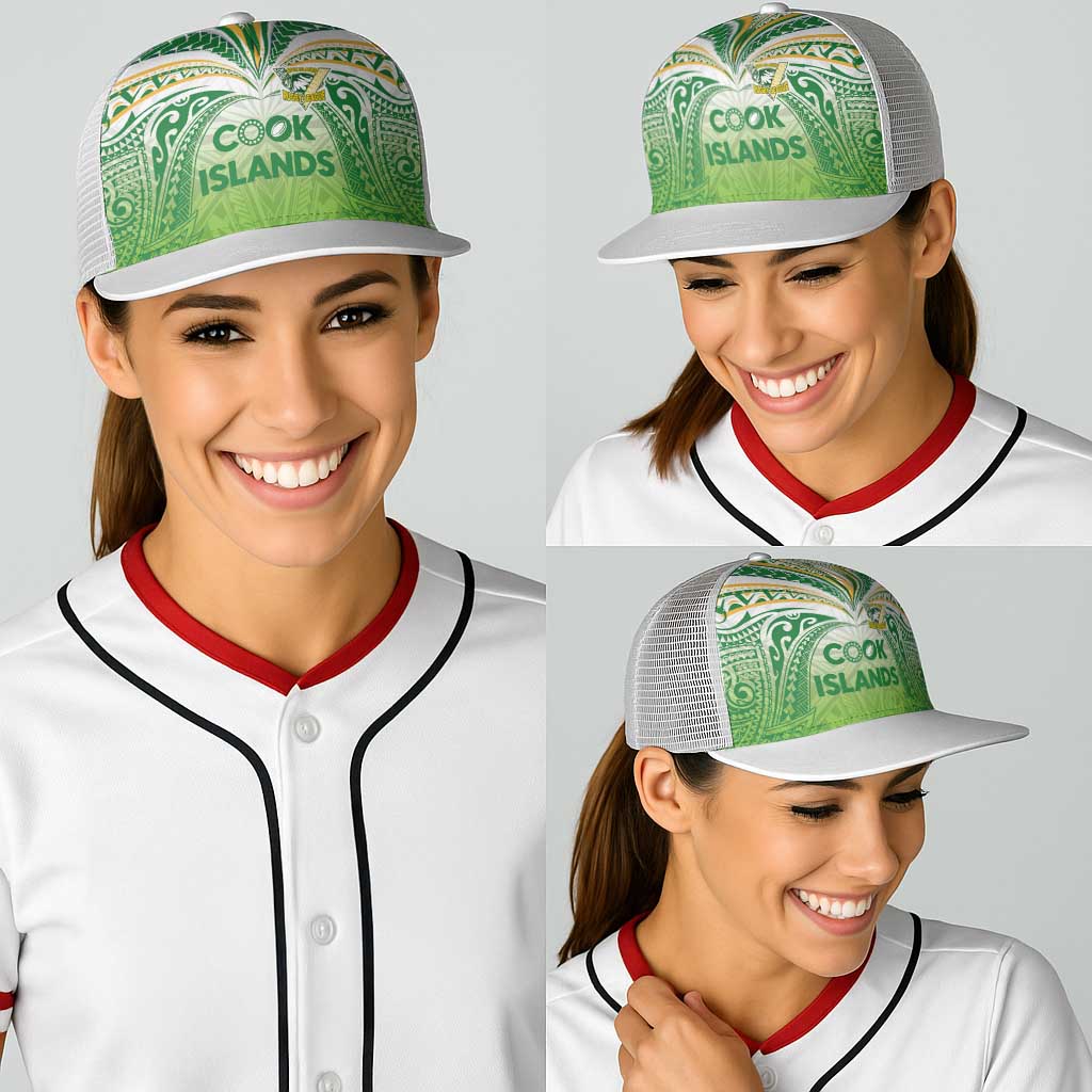 Cook Islands Rugby League Baseball Net Cap Tatau Tribal Motifs-Light Green Color - Polynesian Pride