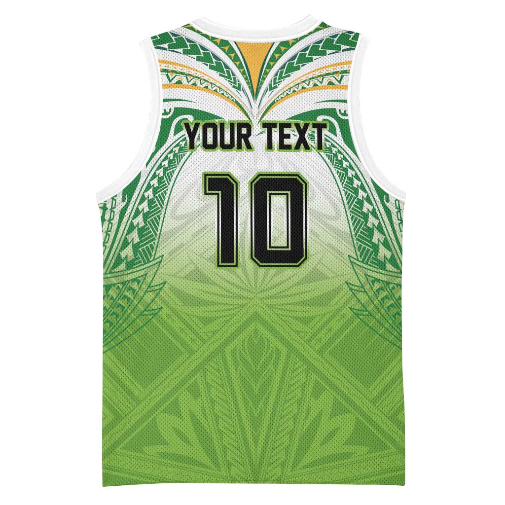 Custom Cook Islands Rugby League Basketball Jersey Tatau Tribal Motifs-Light Green Color - Polynesian Pride