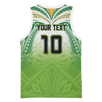 Custom Cook Islands Rugby League Basketball Jersey Tatau Tribal Motifs-Light Green Color - Polynesian Pride