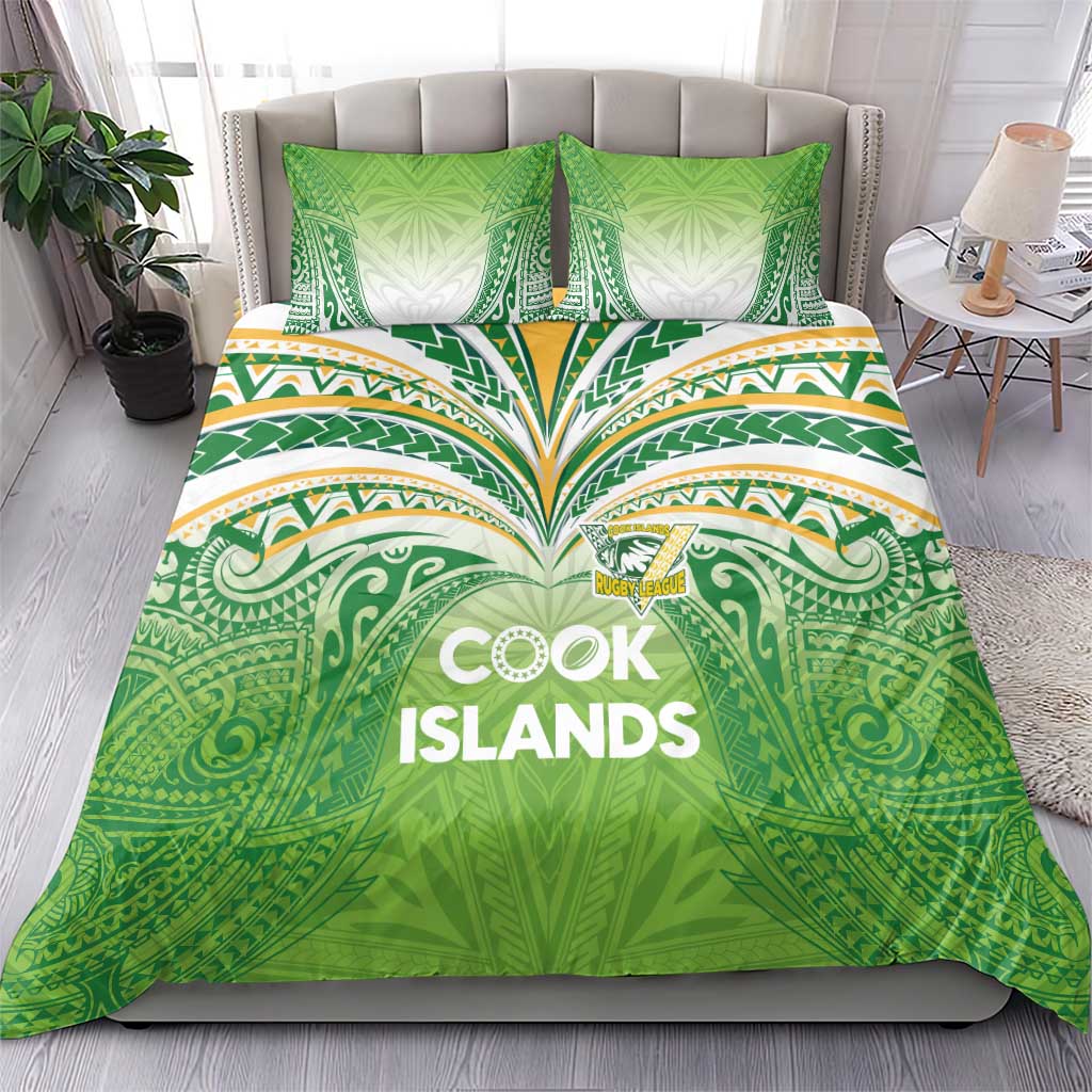 Cook Islands Rugby League Bedding Set Tatau Tribal Motifs-Light Green Color - Polynesian Pride