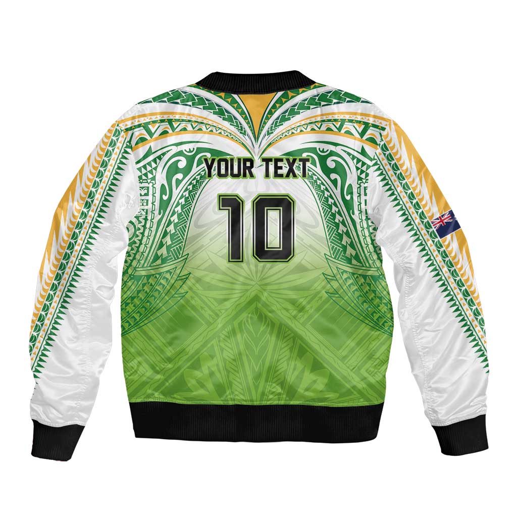 Custom Cook Islands Rugby League Bomber Jacket Tatau Tribal Motifs-Light Green Color - Polynesian Pride
