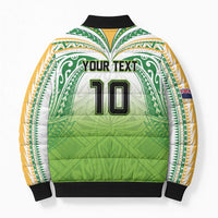Custom Cook Islands Rugby League Bomber Puffer Jacket Tatau Tribal Motifs-Light Green Color - Polynesian Pride
