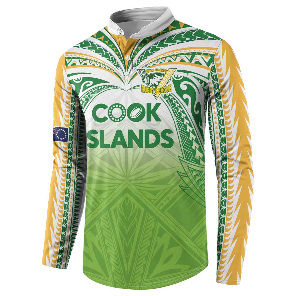 Custom Cook Islands Rugby League Button Sweatshirt Tatau Tribal Motifs-Light Green Color - Polynesian Pride