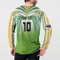 Custom Cook Islands Rugby League Button Sweatshirt Tatau Tribal Motifs-Light Green Color - Polynesian Pride