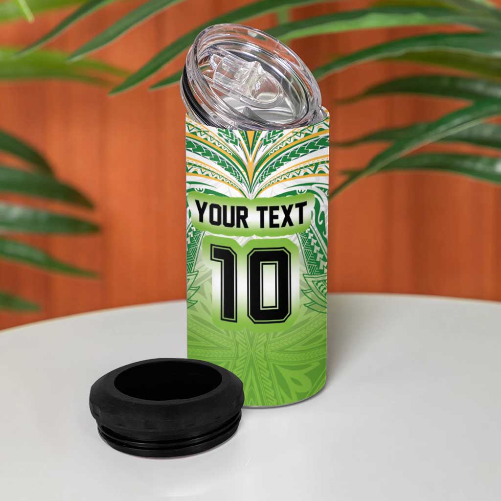 Custom Cook Islands Rugby League 4 in 1 Can Cooler Tumbler Tatau Tribal Motifs-Light Green Color - Polynesian Pride