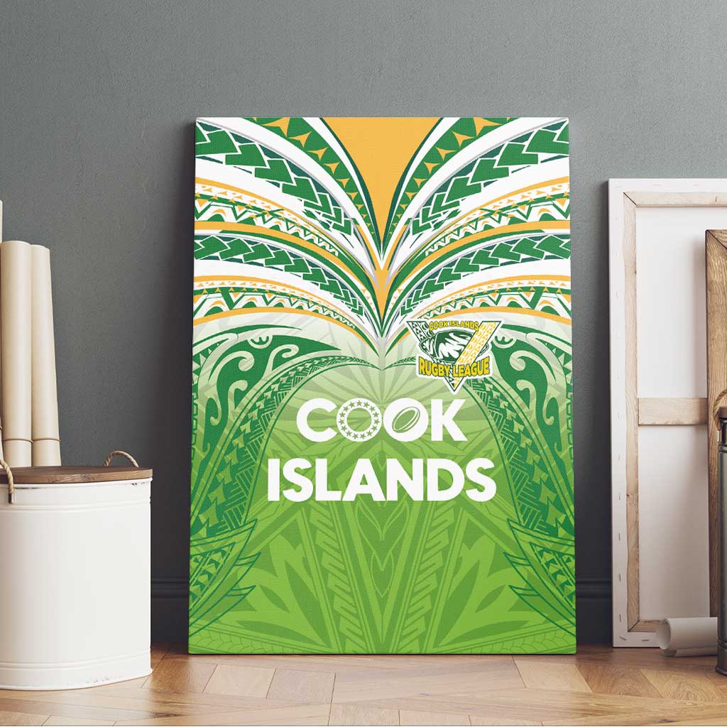 Cook Islands Rugby League Canvas Wall Art Tatau Tribal Motifs-Light Green Color - Polynesian Pride