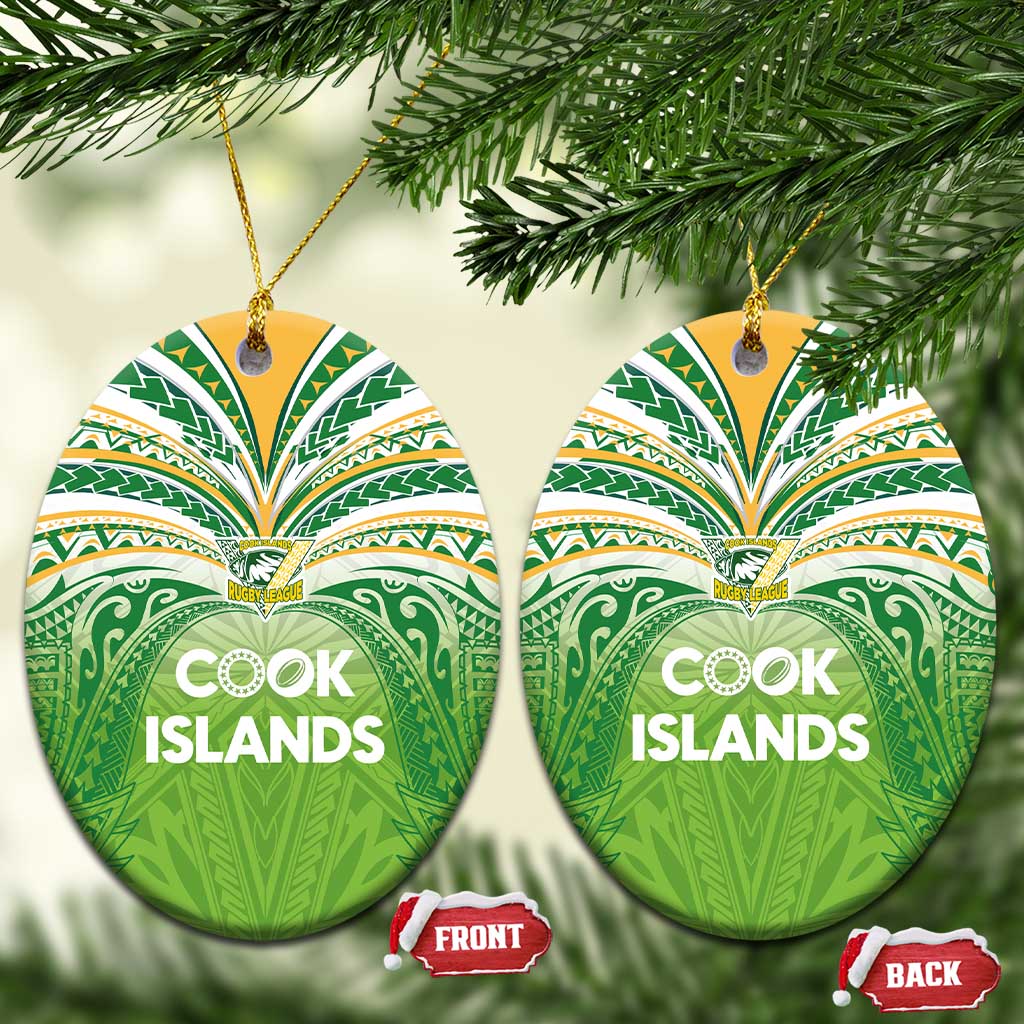 Cook Islands Rugby League Ceramic Ornament Tatau Tribal Motifs-Light Green Color - Polynesian Pride