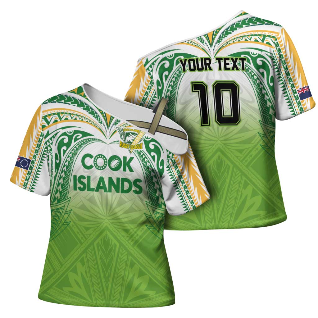 Custom Cook Islands Rugby League Cross Shoulder Shirt Tatau Tribal Motifs-Light Green Color - Polynesian Pride