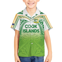 Custom Cook Islands Rugby League Family Matching Off Shoulder Maxi Dress and Hawaiian Shirt Tatau Tribal Motifs-Light Green Color - Polynesian Pride