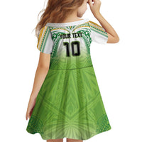 Custom Cook Islands Rugby League Family Matching Off Shoulder Short Dress and Hawaiian Shirt Tatau Tribal Motifs-Light Green Color - Polynesian Pride