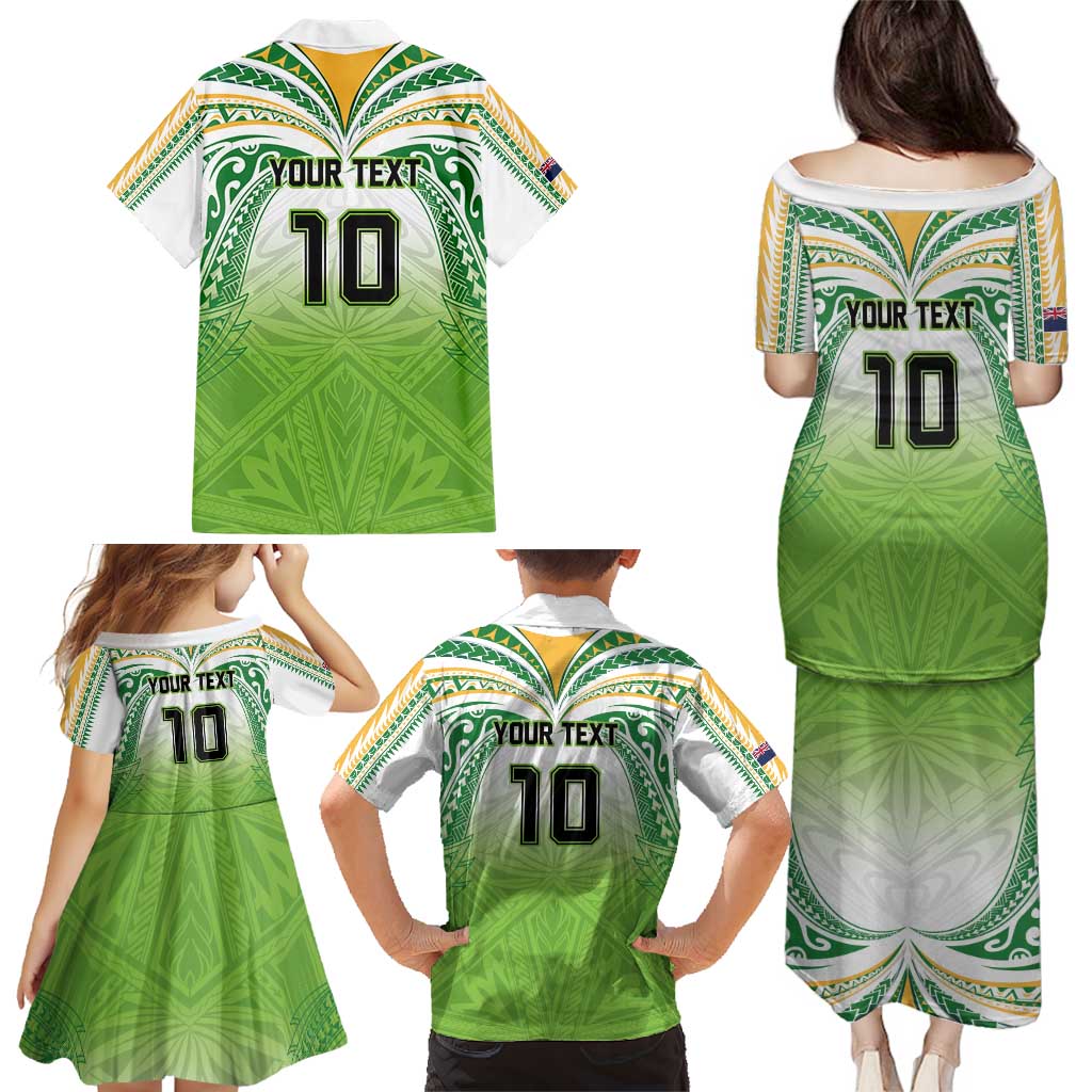 Custom Cook Islands Rugby League Family Matching Puletasi and Hawaiian Shirt Tatau Tribal Motifs-Light Green Color - Polynesian Pride