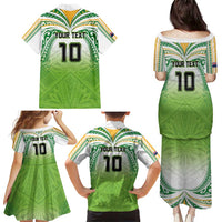 Custom Cook Islands Rugby League Family Matching Puletasi and Hawaiian Shirt Tatau Tribal Motifs-Light Green Color - Polynesian Pride