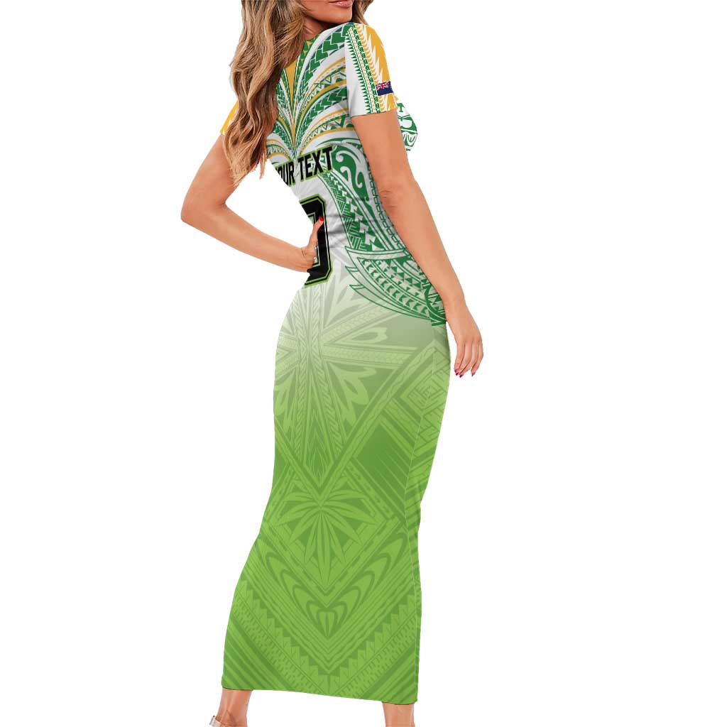 Custom Cook Islands Rugby League Family Matching Short Sleeve Bodycon Dress and Hawaiian Shirt Tatau Tribal Motifs-Light Green Color - Polynesian Pride