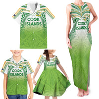 Custom Cook Islands Rugby League Family Matching Tank Maxi Dress and Hawaiian Shirt Tatau Tribal Motifs-Light Green Color - Polynesian Pride
