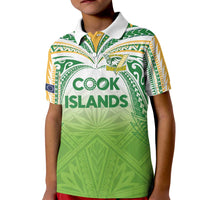 Custom Cook Islands Rugby League Kid Polo Shirt Tatau Tribal Motifs-Light Green Color - Polynesian Pride