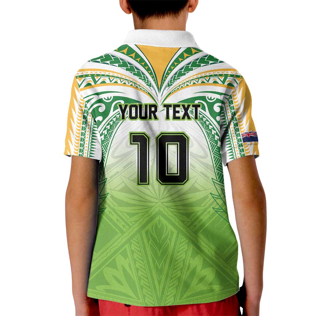 Custom Cook Islands Rugby League Kid Polo Shirt Tatau Tribal Motifs-Light Green Color - Polynesian Pride