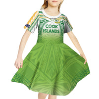 Custom Cook Islands Rugby League Kid Short Sleeve Dress Tatau Tribal Motifs-Light Green Color - Polynesian Pride