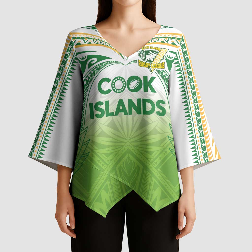 Custom Cook Islands Rugby League Kimono Sleeve Blouse Tatau Tribal Motifs-Light Green Color - Polynesian Pride