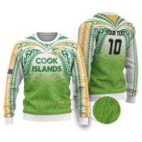 Custom Cook Islands Rugby League Ugly Christmas Sweater Tatau Tribal Motifs-Light Green Color - Polynesian Pride