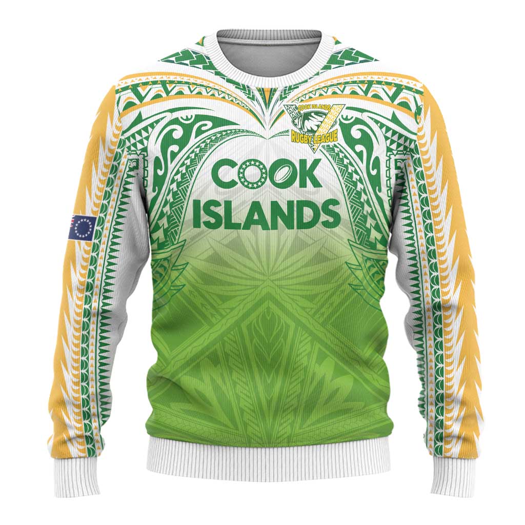 Custom Cook Islands Rugby League Ugly Christmas Sweater Tatau Tribal Motifs-Light Green Color - Polynesian Pride