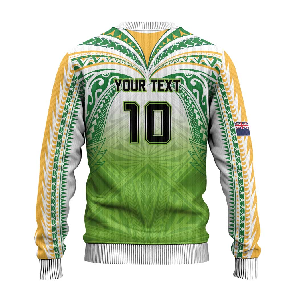 Custom Cook Islands Rugby League Ugly Christmas Sweater Tatau Tribal Motifs-Light Green Color - Polynesian Pride